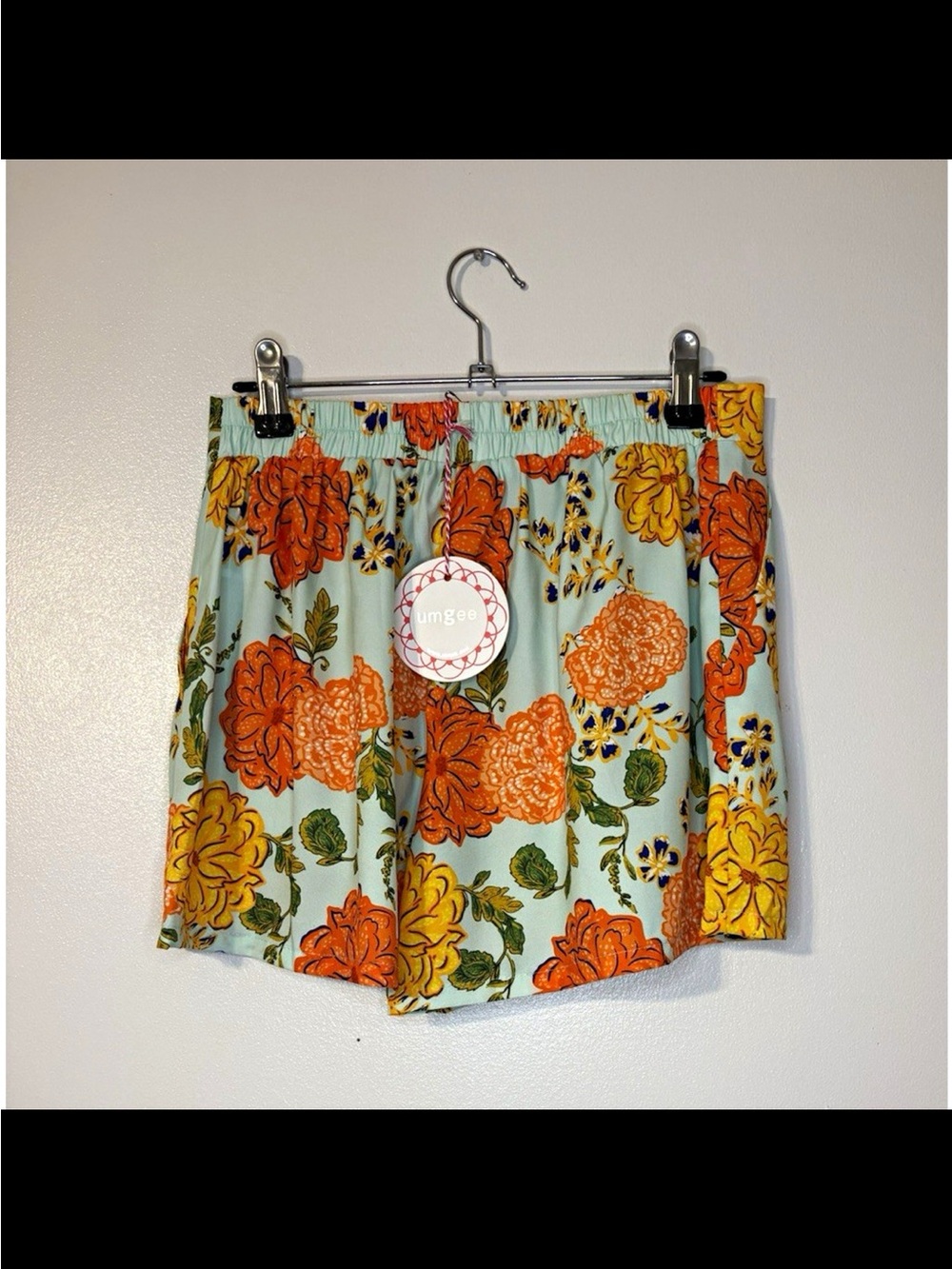 Umgee Light Blue Shorts with Orange and Yellow Floral Print